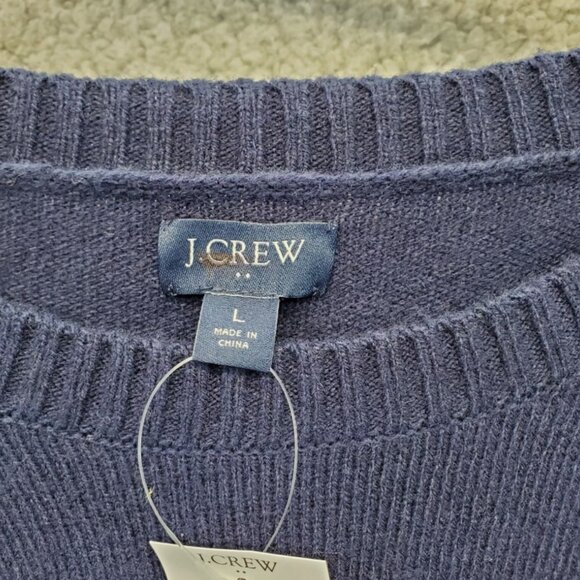 J Crew Mens Crew Neck Sweater Navy Blue Size L Lambs Wool Blend Long Sleeve New - Picture 2 of 7